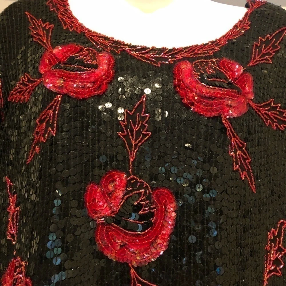 Royal Feelings Vintage Sequin Beaded Short Sleeve Top Size Medium - Picture 3 of 8